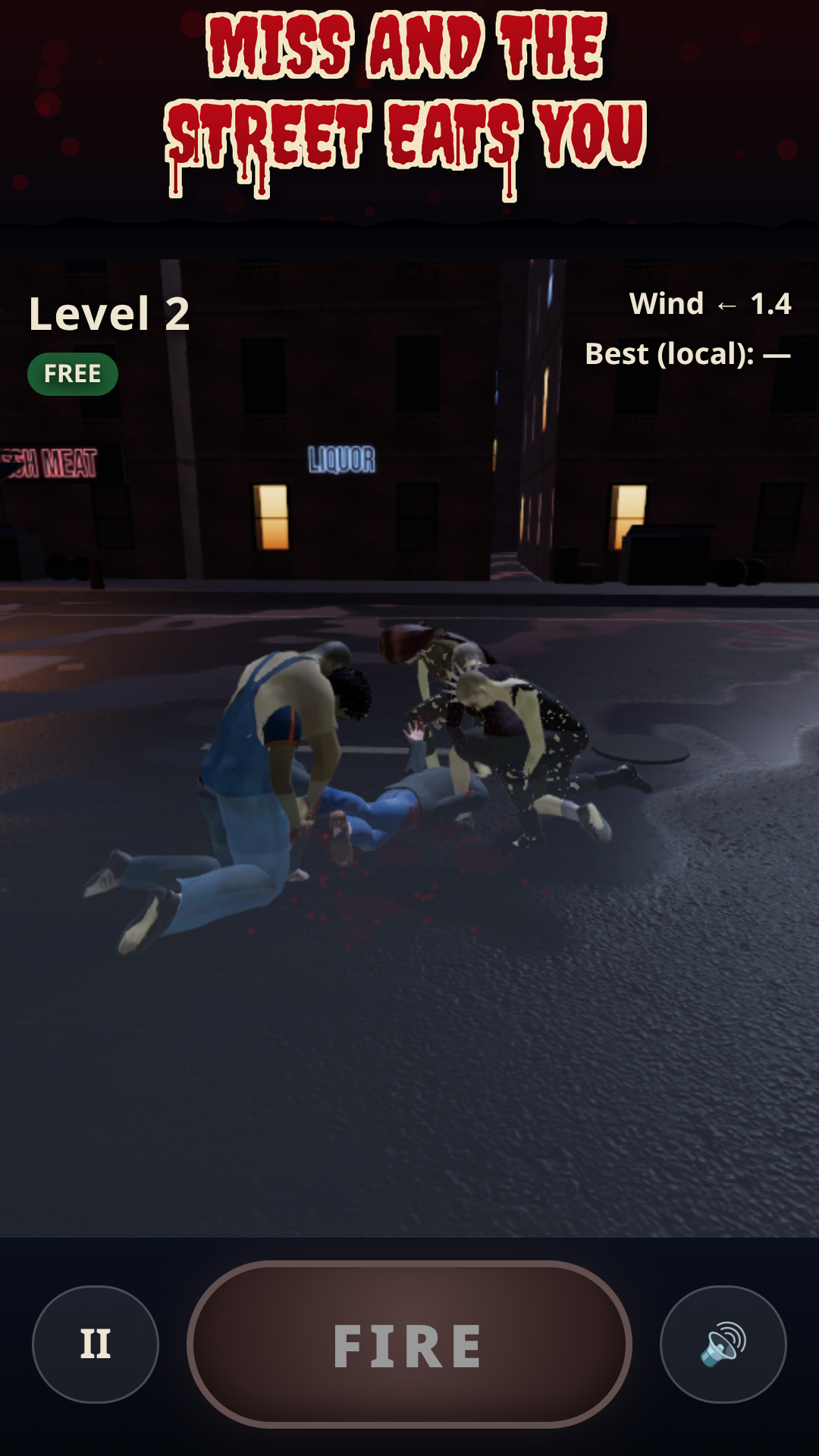 Miss and the street eats you: zombies surround the fallen survivor in Reduced gore mode.